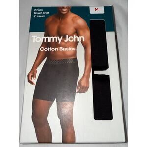 Tommy John Cotton Basics Boxer Brief Black Medium 8” Inseam 2 Pack NEW